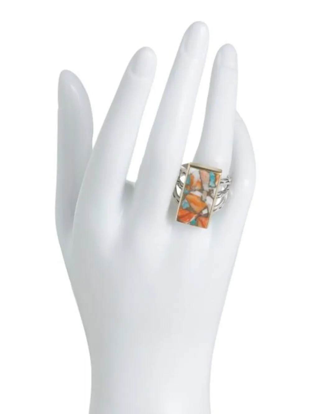 SHIVAM Made In India Sterling Silver Plated Oyster Turquoise Ring - Picture 2 of 3